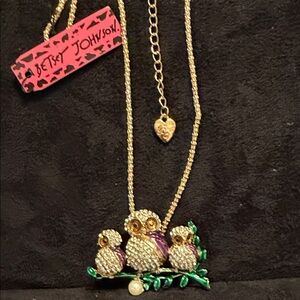 Betsey Johnson Gold and Purple Owl Trio Necklace